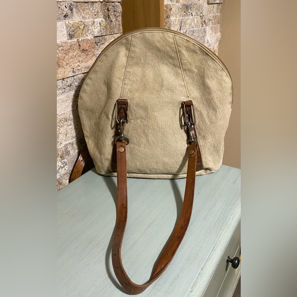 🍁🪵Neutral Canvas and Leather Satchel - Picture 3 of 6